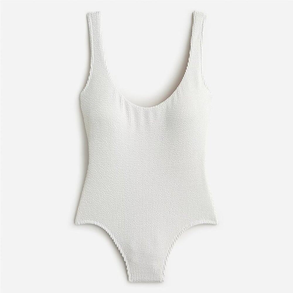 J. Crew White Textured Scoop-Back One-Piece Swimsuit